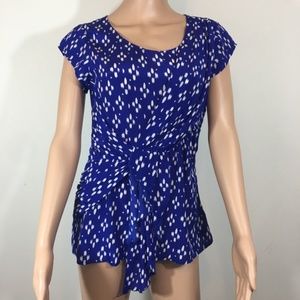 Anthropologie Blue Ikat Short Sleeve Blouse